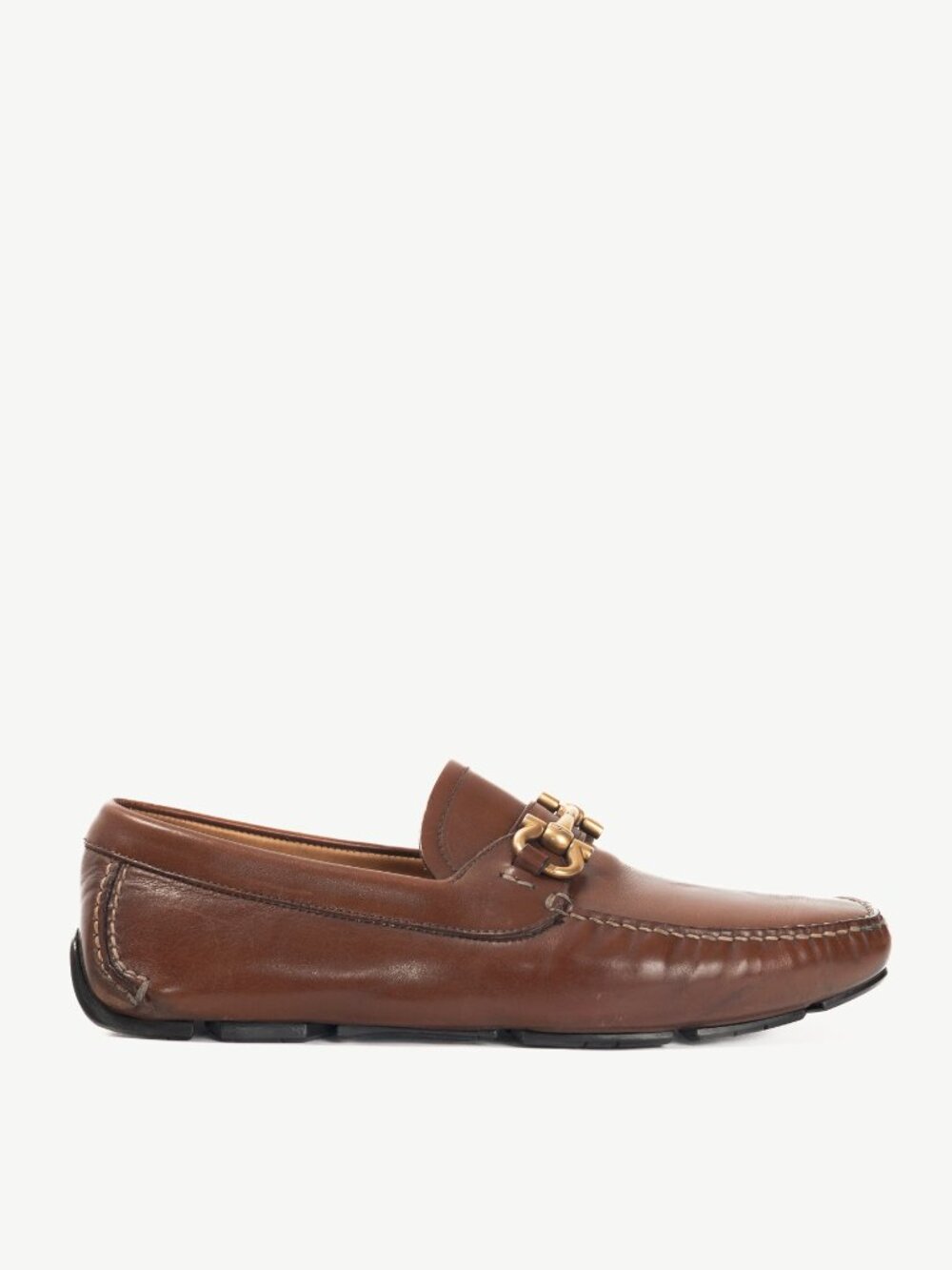 Salvatore Ferragamo Brown Leather Gancini Ornament Drivers